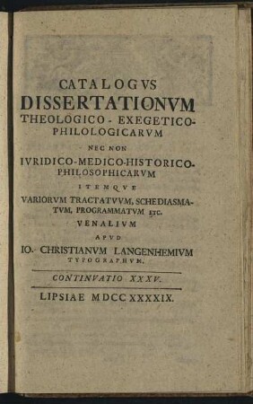 Continuatio XXXV. Lipsiae M DCC XXXXIX.