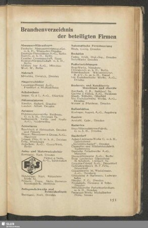 Branchenverzeichnis der beteiligten Firmen