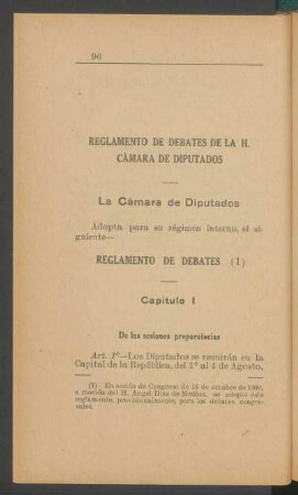 Reglamento de Debates de la H. Cámara de Diputados
