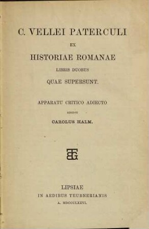 C. Vellei Paterculi ex Historiae Romanae libris duobus quae supersunt