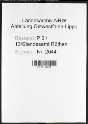 Sterberegister Standesamt Rüthen