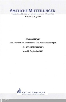 Frauenförderplan des Zentrums für Informations- und Medientechnologien der Universität Paderborn : vom 27. September 2005