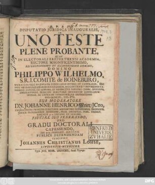 Disputatio Juridica Inauguralis, De Uno Teste Plene Probante