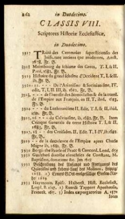Classis VIII. Historia Ecclesiastica