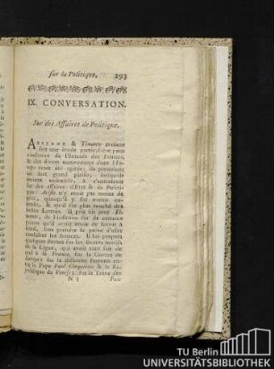 IX. Conversation. Sur des Affaires de Politique.