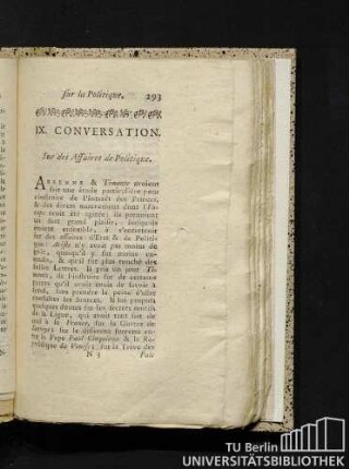 IX. Conversation. Sur des Affaires de Politique.