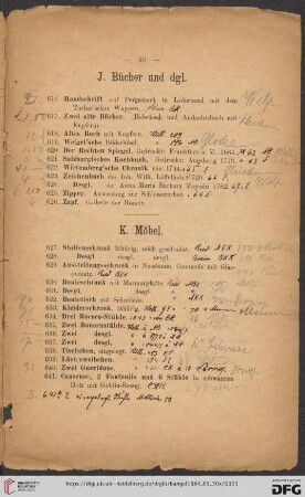 J. Bücher und dgl. (Nr. 616 - 626)
