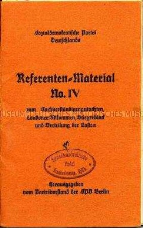 Referenten-Material der SPD zu verschiedenen aktuell-politischen Problemen (Mappe mit losen Blättern)