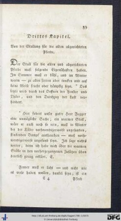 Drittes Kapitel. Von den Stallungen für die alten abgerichteten Pferde.