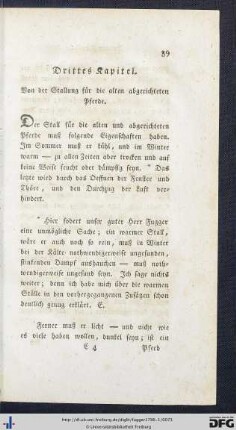 Drittes Kapitel. Von den Stallungen für die alten abgerichteten Pferde.
