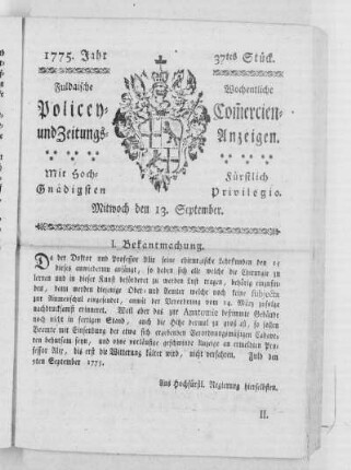37tes Stück, Ausgabe vom 13. September 1775