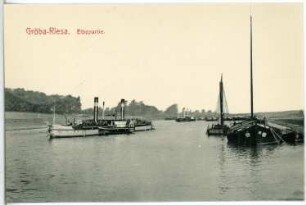 Gröba. Elbe mit Schlepper