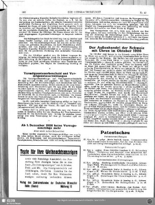 Der Außenhandel der Schweiz mit Uhren im Oktober 1926