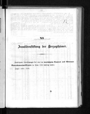 XI. Invalidenstiftung der Herzogthümer.