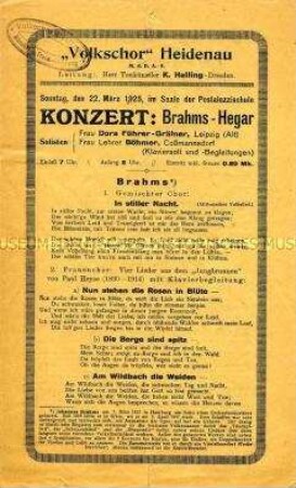 Programm zu einem Konzert des Volkschores Heidenau