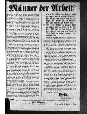Männer der Arbeit. Ein Mann der Arbeit spricht zu Euch, [...] (Sammlung Friedlaender)