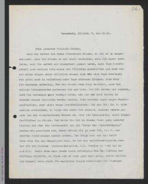 Brief von Helene Lange an eine der auswärtigen Vorstandsfrauen
