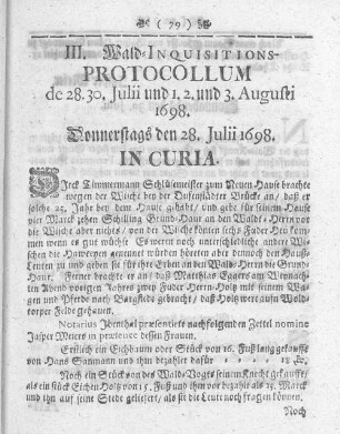 Donnerstags den 28. Julii 1698.