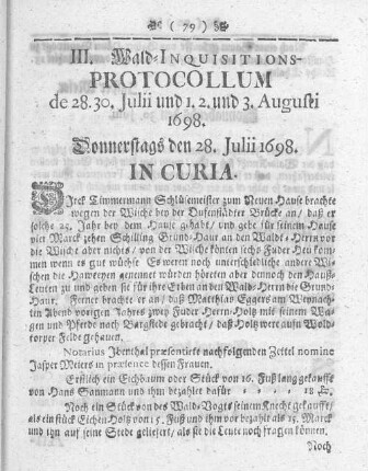 Donnerstags den 28. Julii 1698.