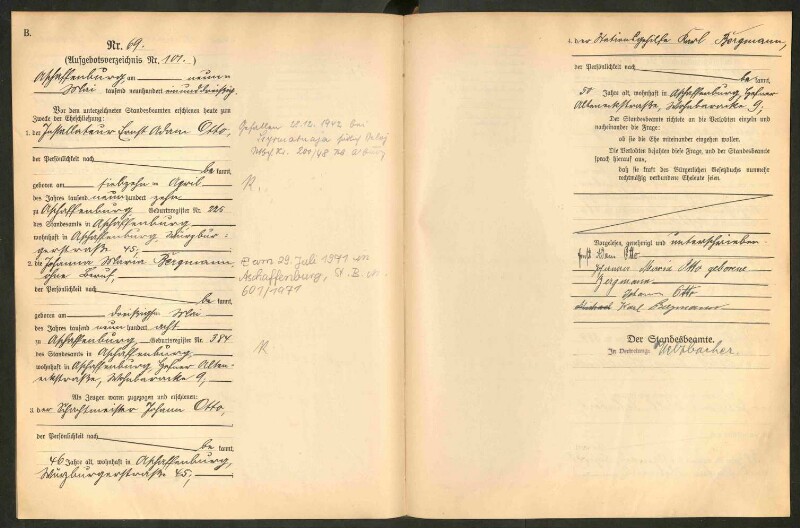 Standesamtsbuch der Stadt Aschaffenburg: Eheschließungen 252/1930 - 130/1931