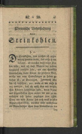 Chymische Untersuchung derer Steinkohlen.