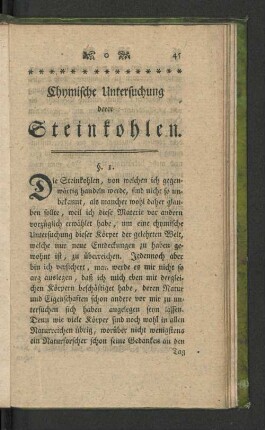 Chymische Untersuchung derer Steinkohlen.