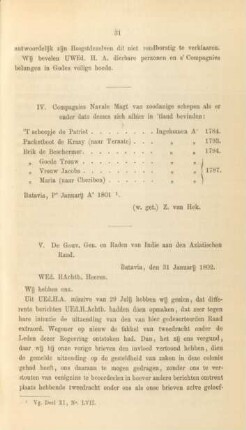 V. De Gouv. Gen. en Raden van Indie aan den Aziatischen Raad ... 31 Januarij 1802