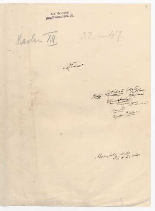Umschlag mit der Aufschrift von Humboldts Hand 'Luftmeer; Höchste Luftschichten; Wärmeabnahme' nebst weiterer Notizen.