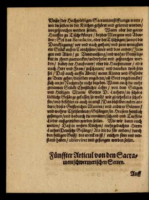 Fünffter Articul von den Sacramentschwermerischen Secten.