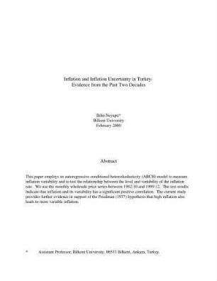 Inflation and Inflation Uncertainty in Turkey : Evidence from the Past Two Decades
