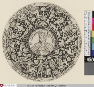 De hoopman van narheit, le capitaine des follie [Ornamentmedaillon mit der Personifikation der Narrheit; (Duke Alva)]