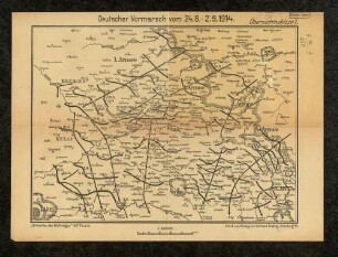 Übersichtsskizze 1. Deutscher Vormarsch vom 24.8.-2.9.1914.