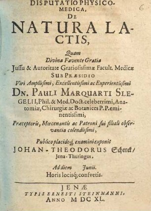 Disputatio Physico-Medica, De Natura Lactis