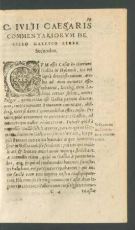 C. Iulii Caesaris Commentariorum De Bello Gallico Liber Secundus.