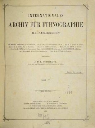 Internationales Archiv für Ethnographie : = Archives internationales d'éthnographie. 4. 1891