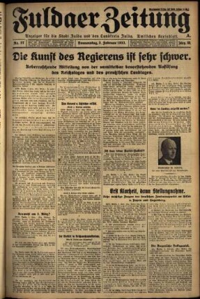 Erste Ausgabe vom Donnerstag, den 02. Februar 1933.