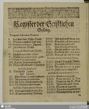 Register der geistlichen Gesäng.