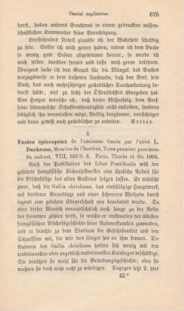 675-680 [Rezension] Duchesne, Louis, Fastes épiscopaux de l'ancienne Gaule