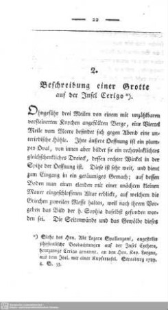 2. Beschreibung einer Grotte auf der Insel Cerigo