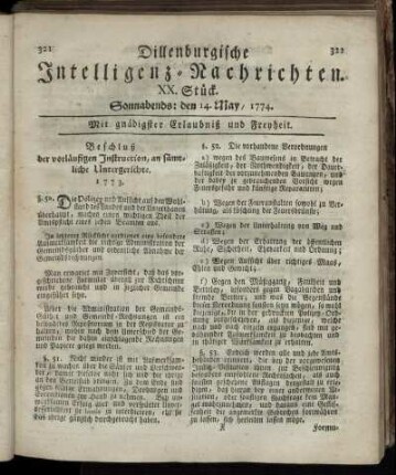 Sonnabends: den 14. May 1774.