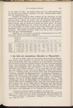 7. Die Rolle der mineralischen Nährstoffe im Pflanzenleben.