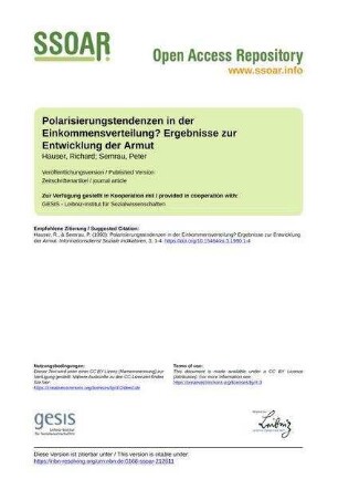 Polarisierungstendenzen in der Einkommensverteilung? Ergebnisse zur Entwicklung der Armut