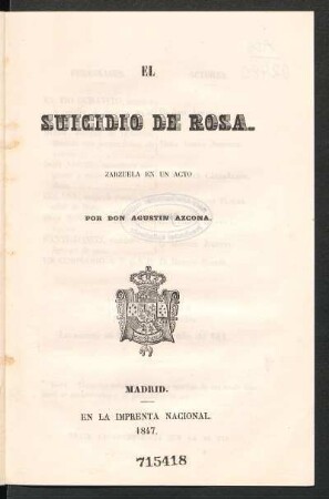 El suicidio de Rosa : zarzuela en un acto