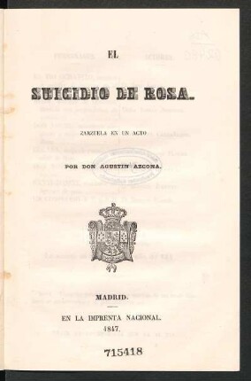 El suicidio de Rosa : zarzuela en un acto