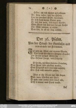 Der 36. Psalm. Von der Strafe der Gottlosen und dem Glücke der Frommen.