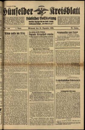 Erste Ausgabe vom Mittwoch, den 13. Dezember 1939.