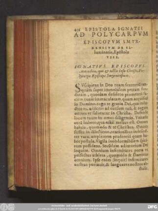 Ad Polycarpum Episcopum Smyrnensium De Illuminatis, Epistola VIII. ...