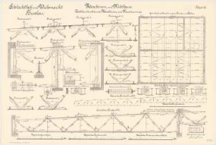 Schlachthof und Viehmarkt, Breslau Maschinen- und Kühlhaus: Dachkonstruktion: Grundriss 1:100 Binderschema 1:50 Binderansicht 1:20 Knotenpunkte Details 1:10