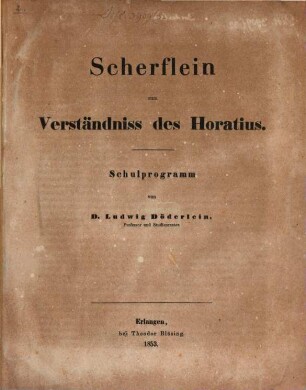 Scherflein zum Verständniss des Horatius : Schulprogramm
