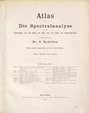 Die Spectralanalyse in ihrer Anwendung auf die Stoffe der Erde und die Natur der Himmelskörper, [3]. Atlas